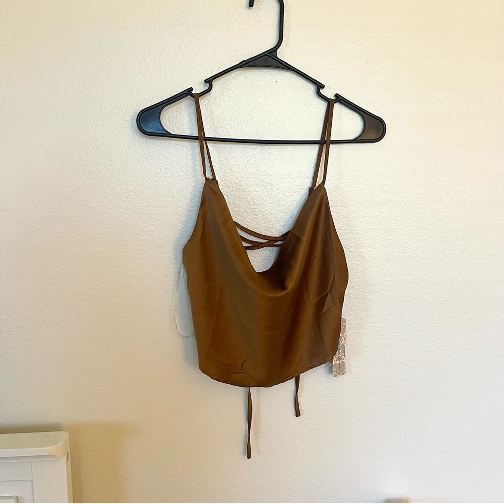 Brown Tank Crop Top with Tie Up Straps